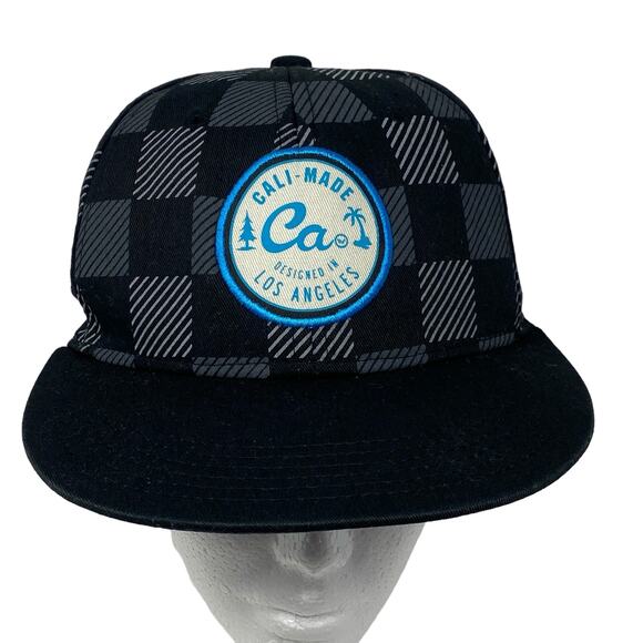Cali-Made CA Designed In L.A. Black Gray Checkered Embroidered Baseball Cap - Picture 1 of 7